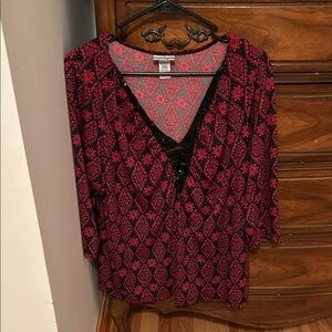Fashion Bug Black and Red Patterned Blouse